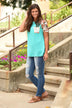 Crochet Pocket Floral Top ~ Teal