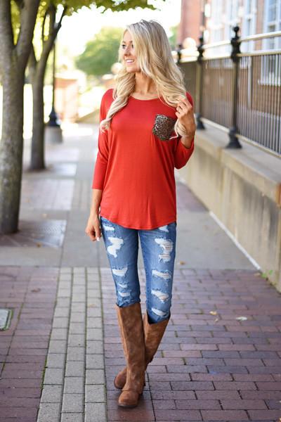 Glam Pocket Top - Rust