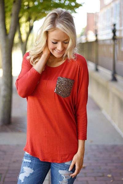 Glam Pocket Top - Rust