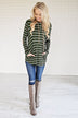 Olive Striped Hoodie w/ Elbow Patches