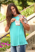 Crochet Pocket Floral Top ~ Teal