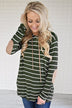 Olive Striped Hoodie w/ Elbow Patches