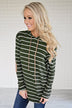 Olive Striped Hoodie w/ Elbow Patches
