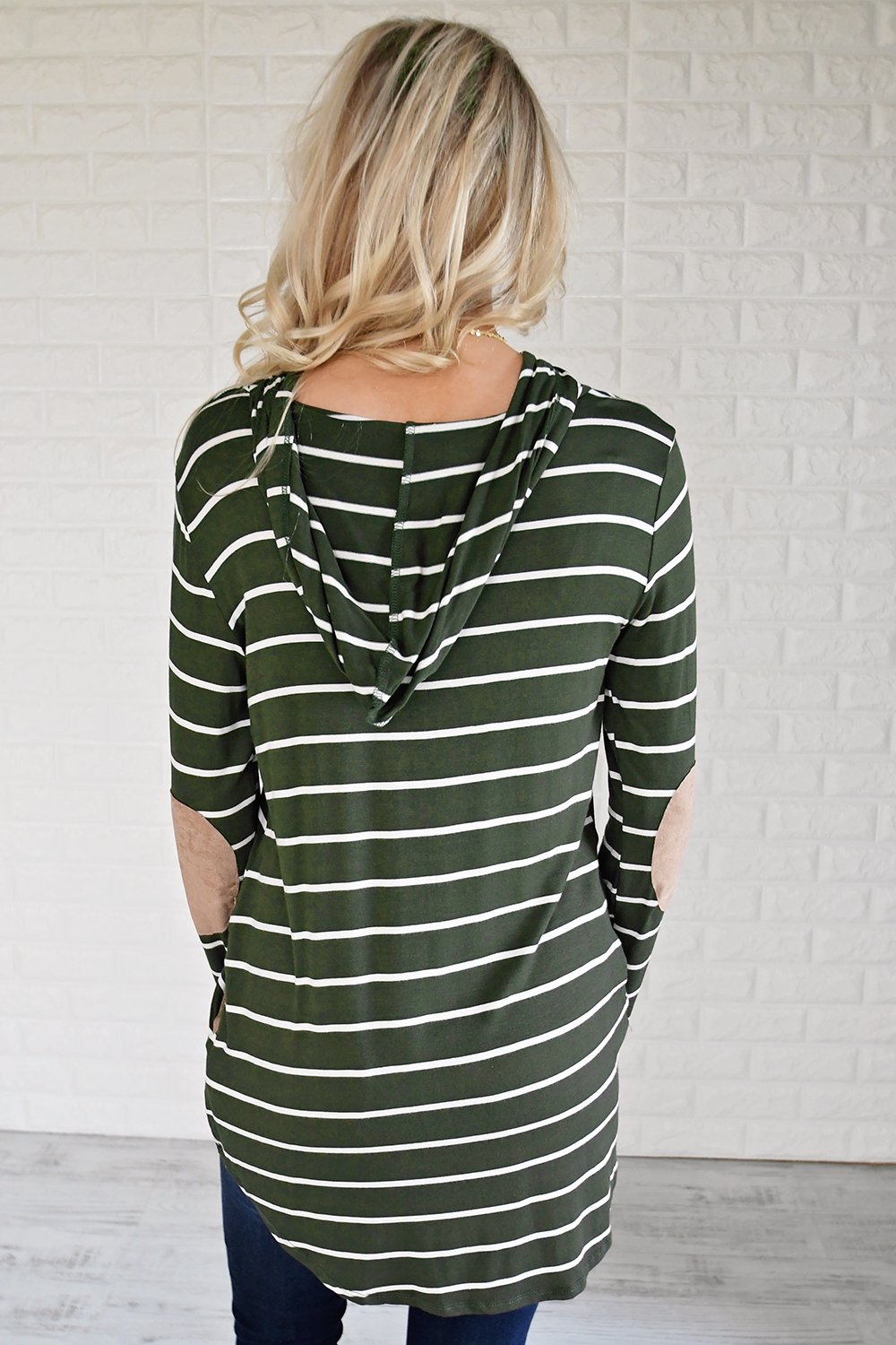 Olive Striped Hoodie w/ Elbow Patches