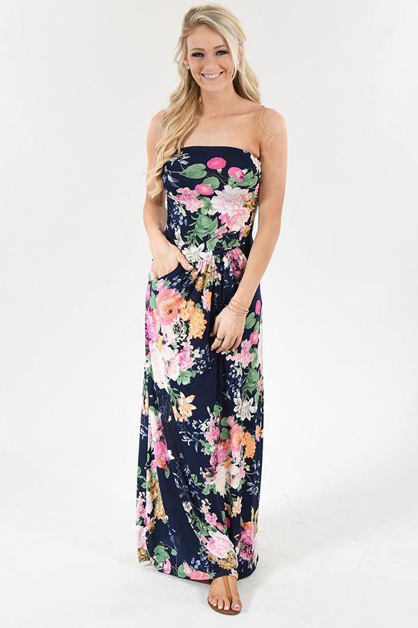 Summer Lovin' Strapless Maxi Dress ~ Navy