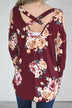 Burgundy Floral Cold Shoulder Top