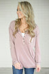 Mauve Elbow Patch Thermal Top
