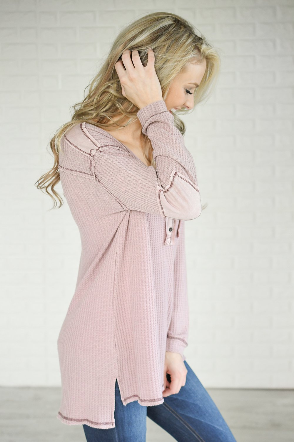 Mauve Elbow Patch Thermal Top