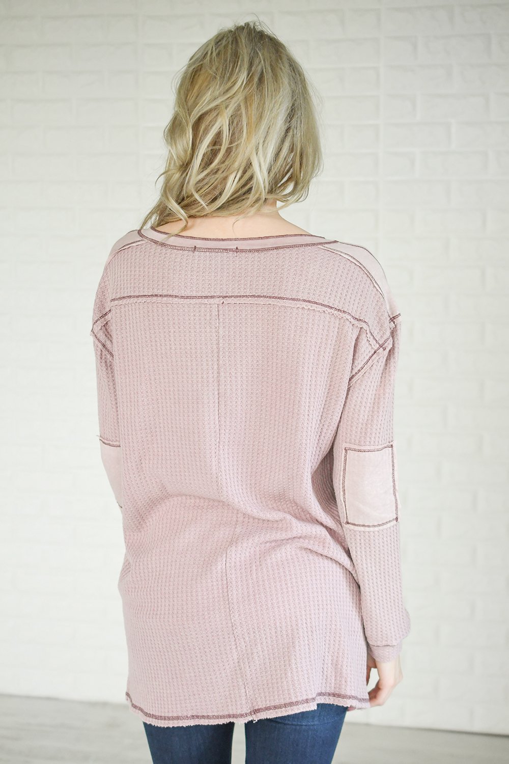 Mauve Elbow Patch Thermal Top