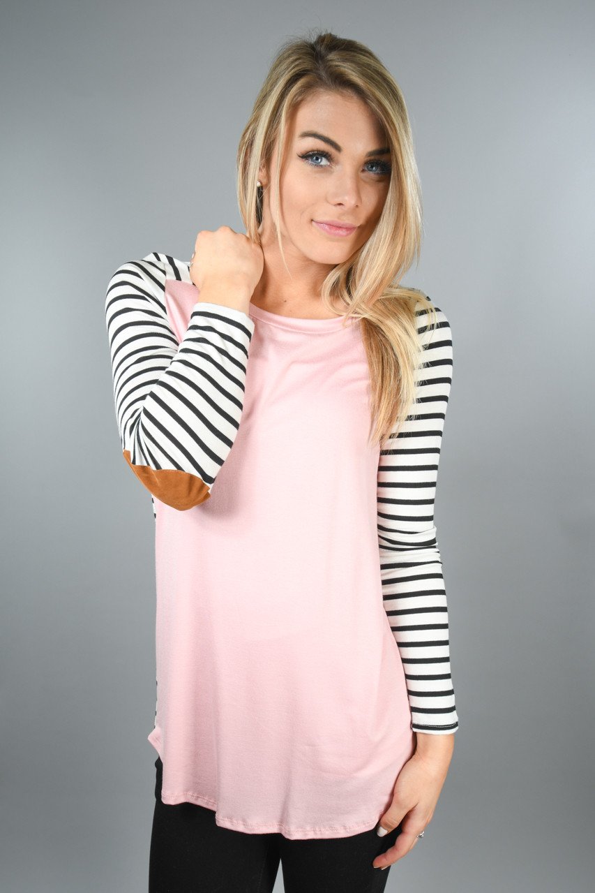 Pink and Black Elbow Patch Top