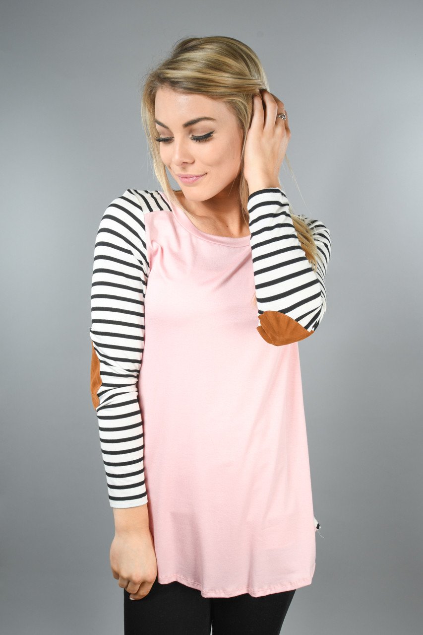 Pink and Black Elbow Patch Top