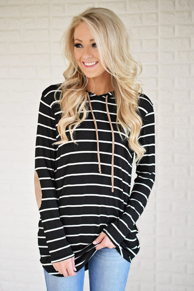 Black Striped Hoodie w/ Elbow Patches – The Pulse Boutique