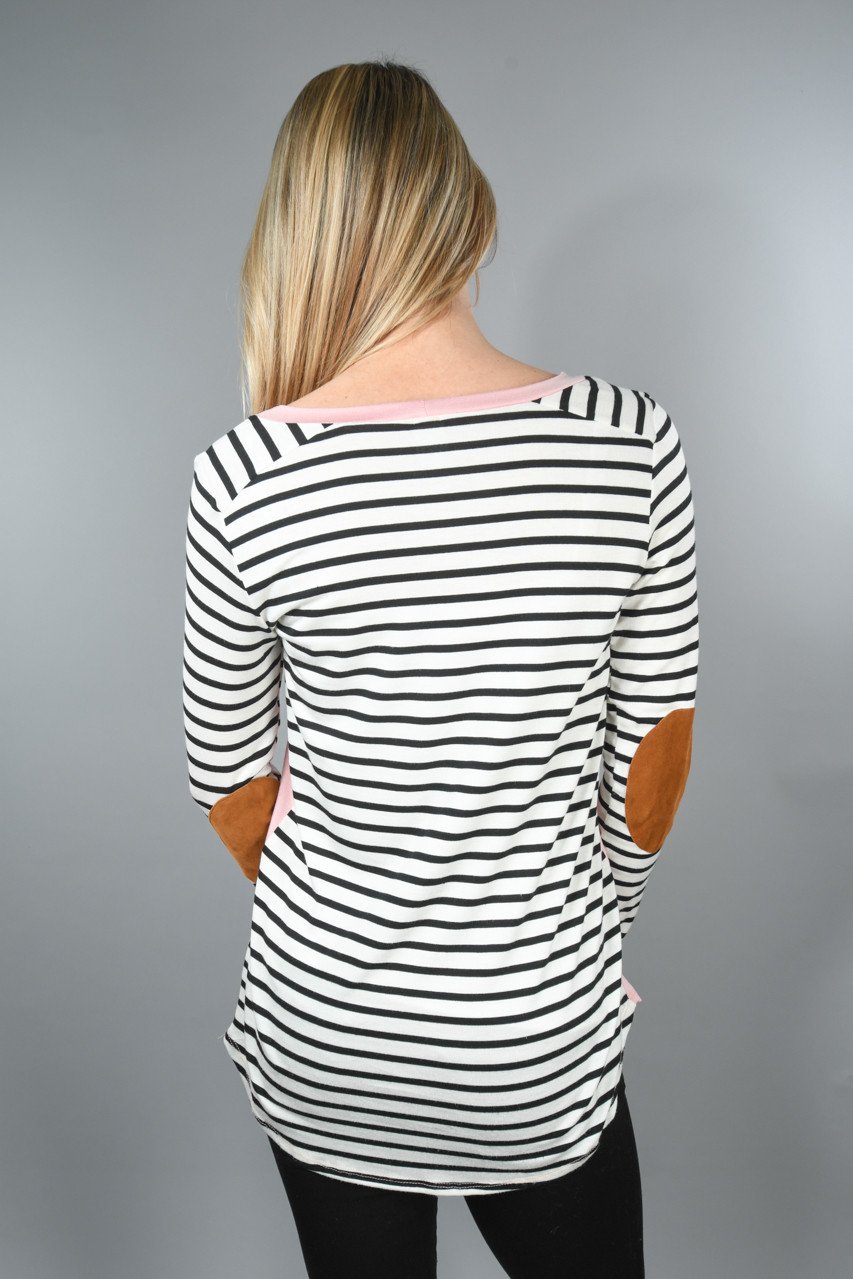 Pink and Black Elbow Patch Top