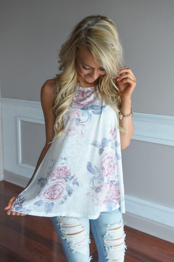Sheer Ivory Floral Tank Top