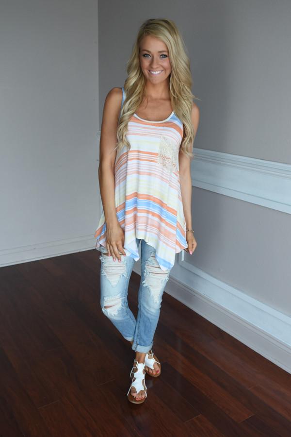 Orange & Yellow Striped Pocket Top