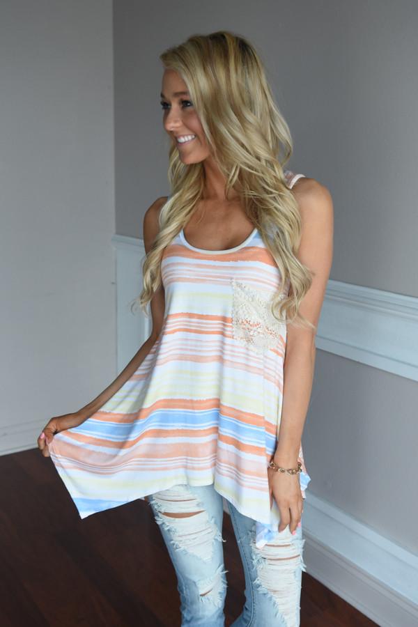 Orange & Yellow Striped Pocket Top
