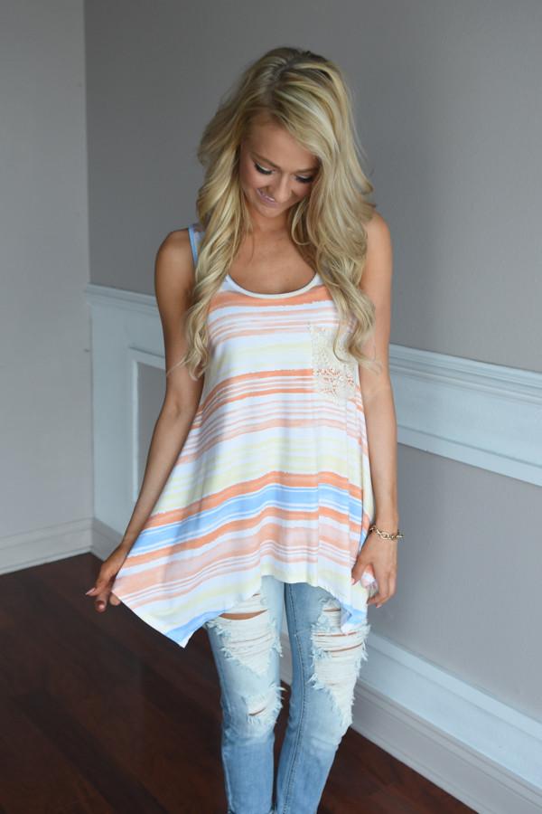 Orange & Yellow Striped Pocket Top