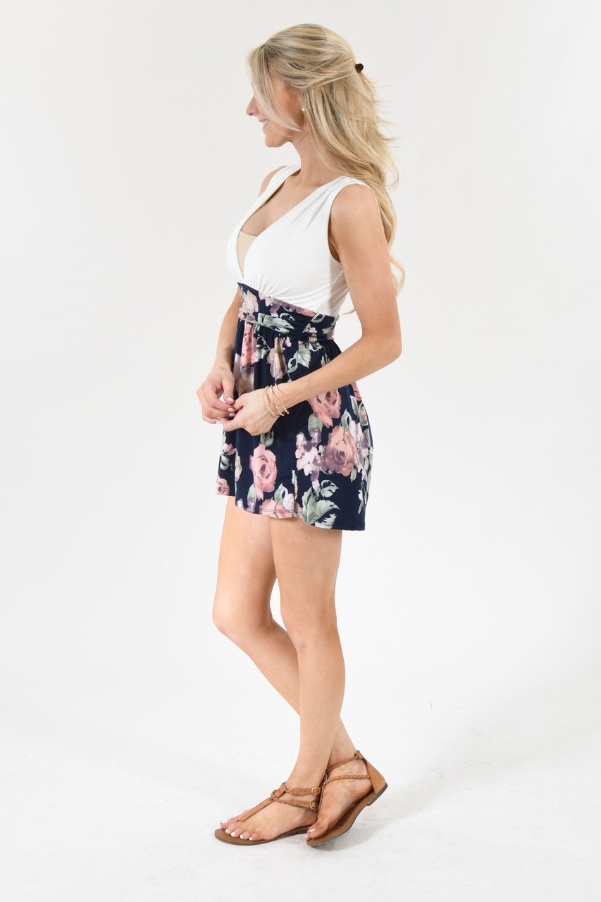 Cream & Floral Romper