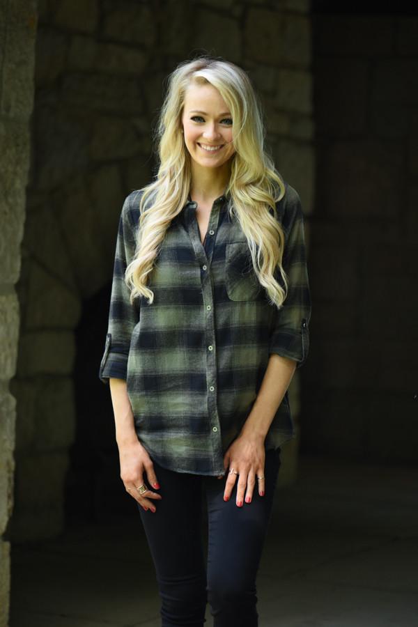 Traditional Olive & Black Plaid Top