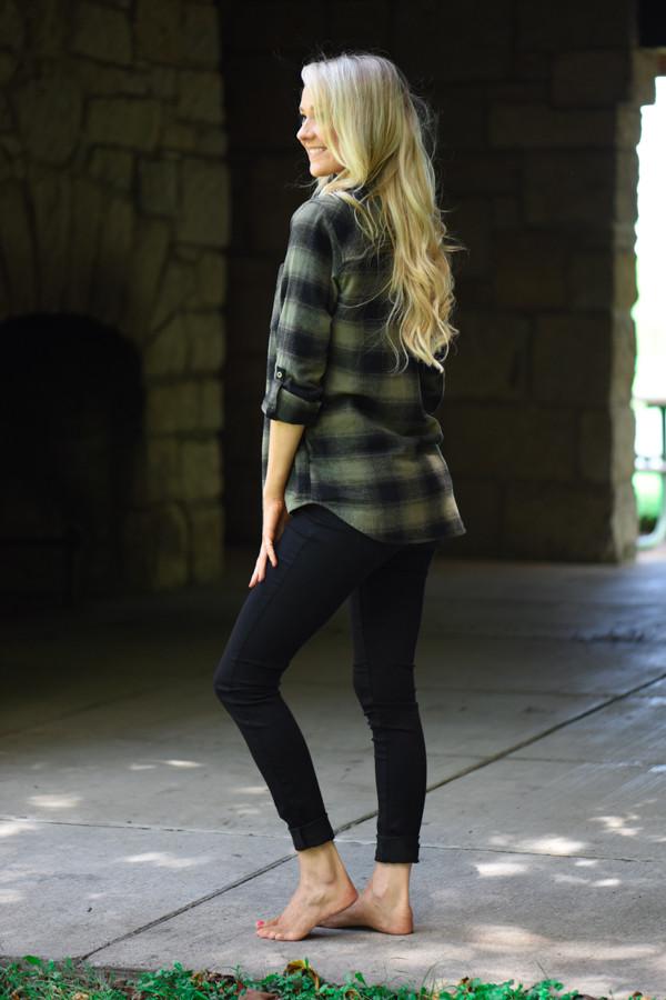 Traditional Olive & Black Plaid Top