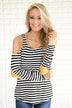 Mustard & Stripes Cold Shoulder Top