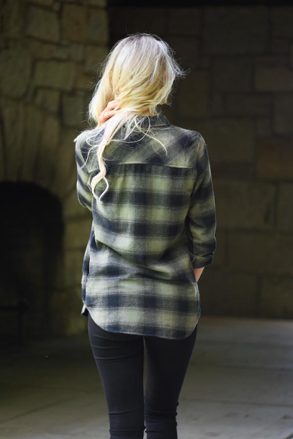 Traditional Olive & Black Plaid Top