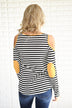 Mustard & Stripes Cold Shoulder Top