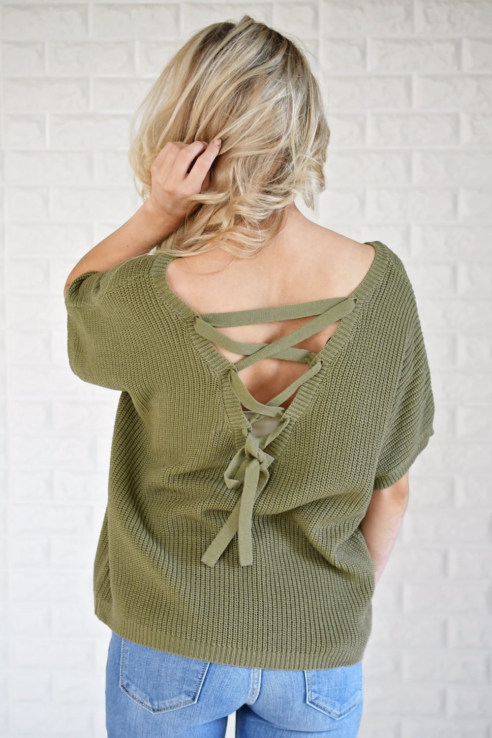 Olive Back Lace Knit Top