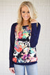 Never Shy Navy Floral Long Sleeve Top