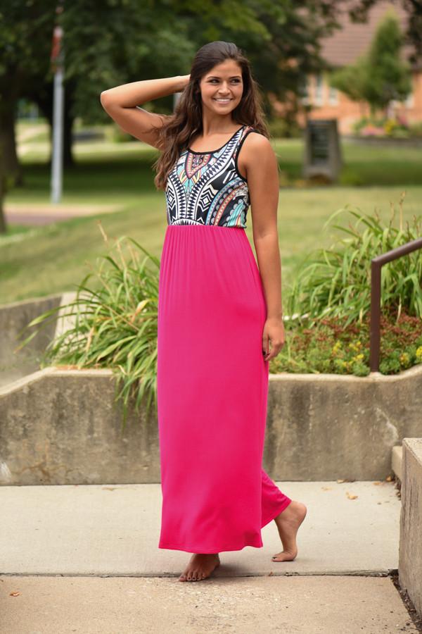 Hot Pink Aztec Maxi Dress