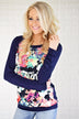 Never Shy Navy Floral Long Sleeve Top