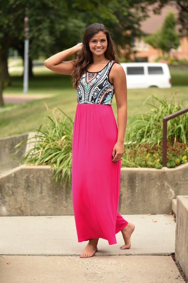 Hot Pink Aztec Maxi Dress