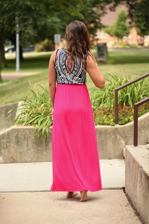 Hot Pink Aztec Maxi Dress