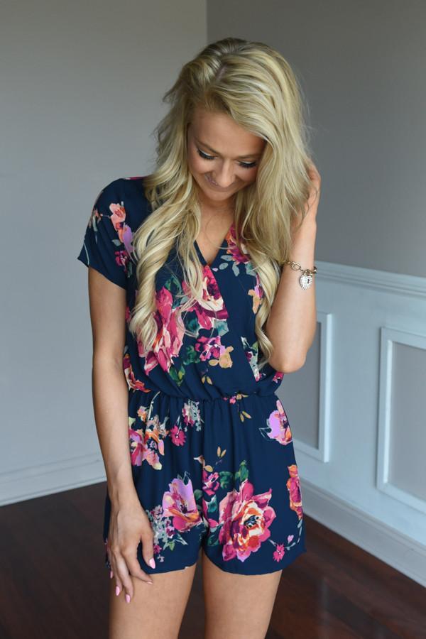 Everly Navy Floral Romper