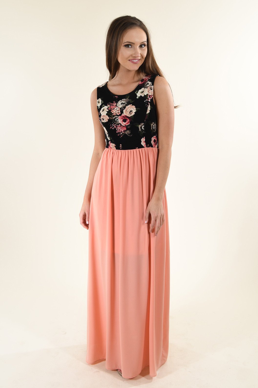 Peach Floral Maxi Dress