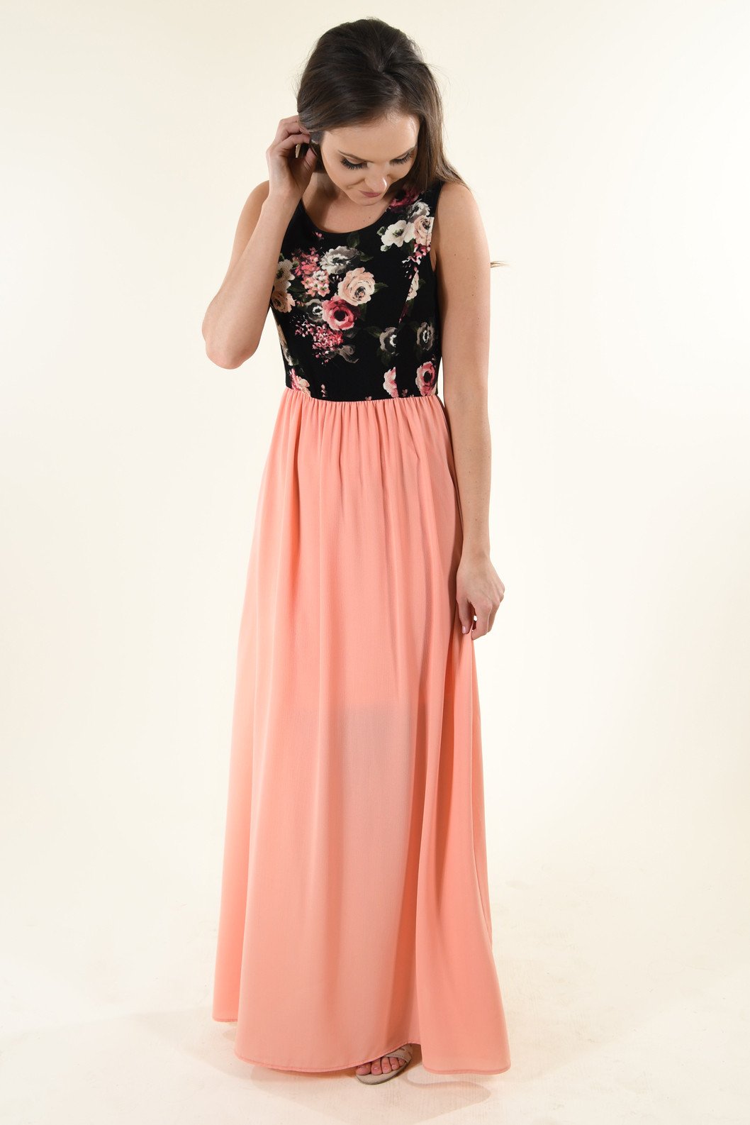Peach Floral Maxi Dress