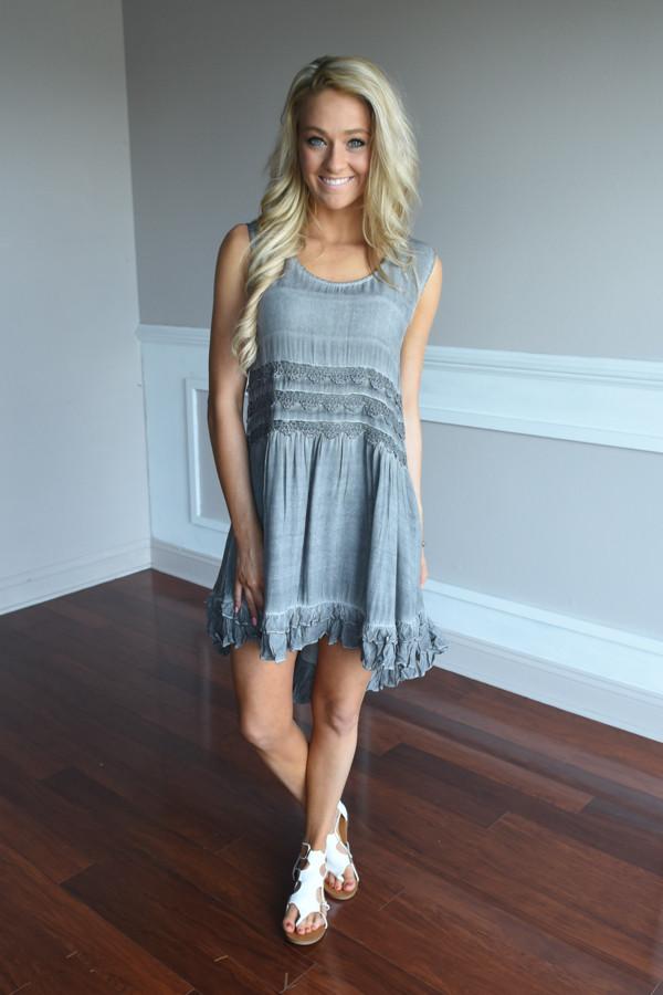 grey boho dress Boho Garden Grey Pinch Pleat Dress