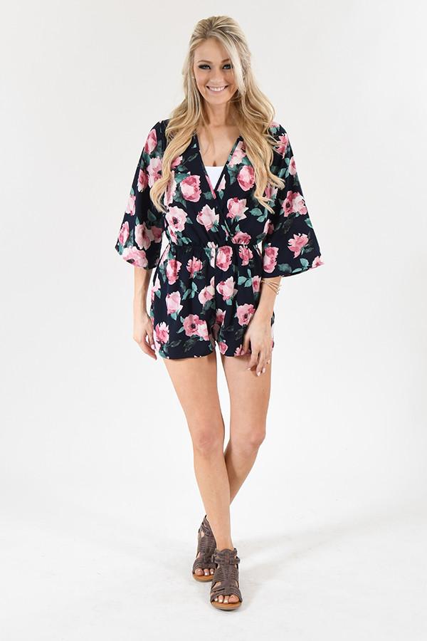 Wherever You Go Navy Floral Romper