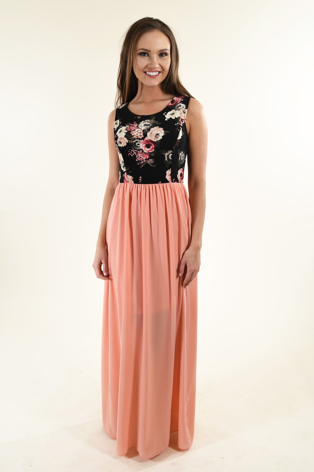 Peach Floral Maxi Dress