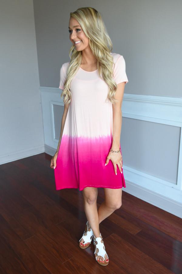 Reverse Ombre Dress ~ Hot Pink