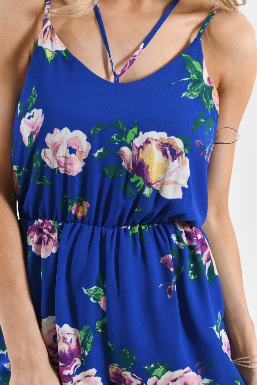 Everly Bright Blue Floral Romper Everly Bright Blue Floral Romper