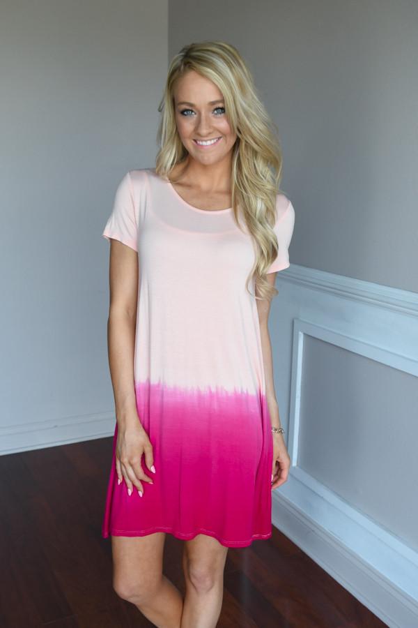 Reverse Ombre Dress ~ Hot Pink