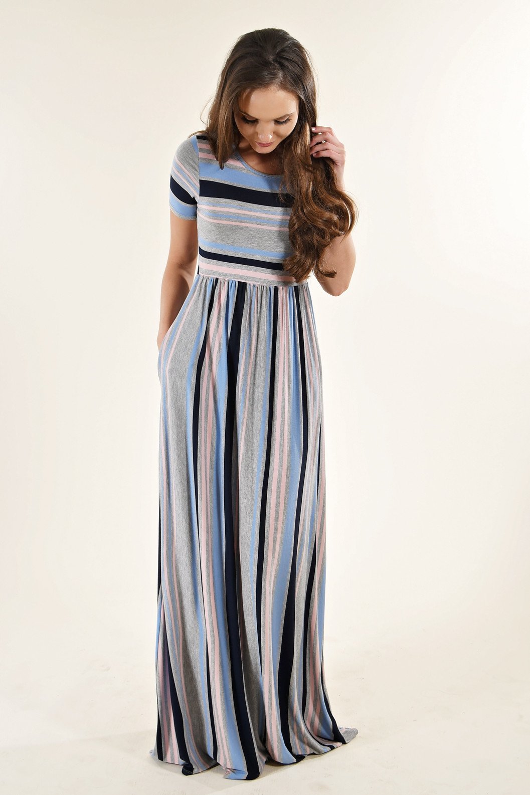 Mixed Stripe Maxi Shirt Dress