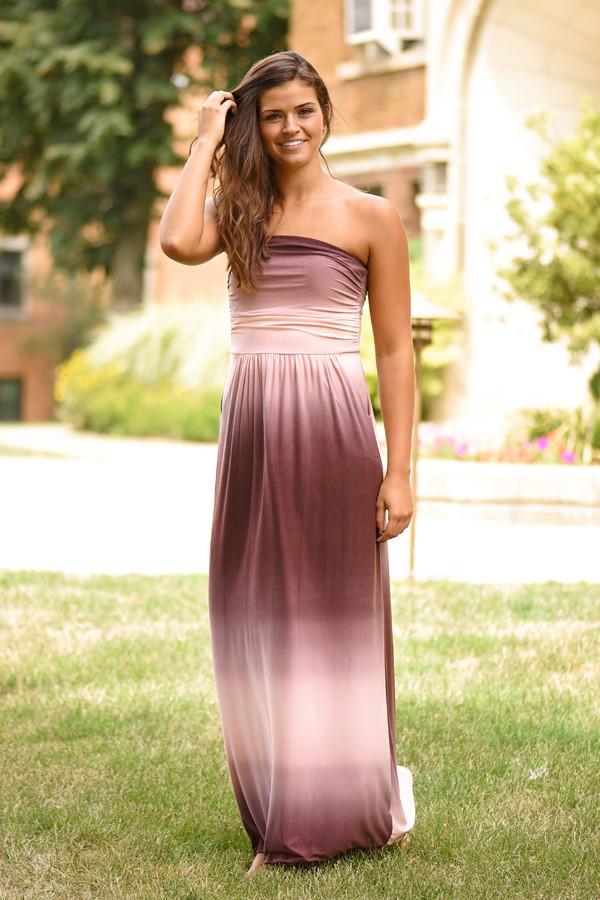 Strapless Ombre Maxi Dress - Mauve