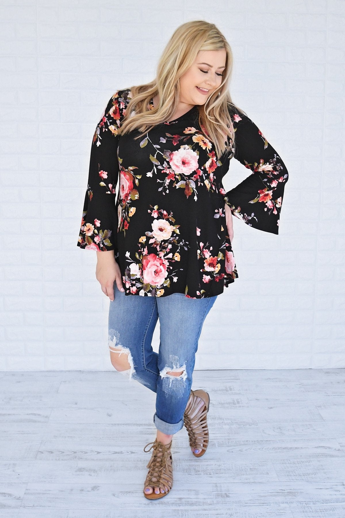 Southern Belle Floral Top in Black