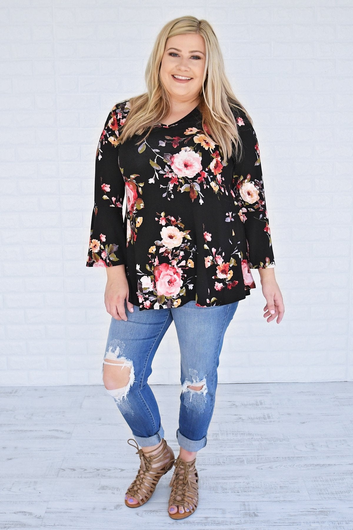 Southern Belle Floral Top in Black