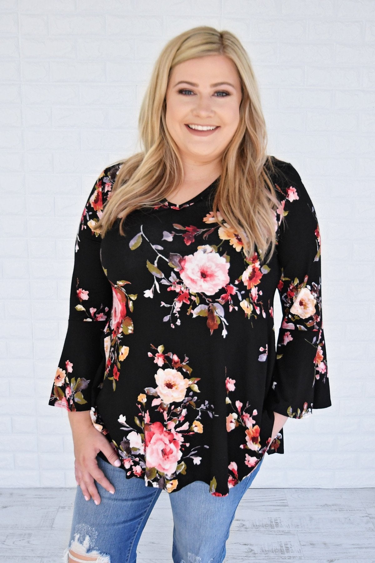 Southern Belle Floral Top in Black