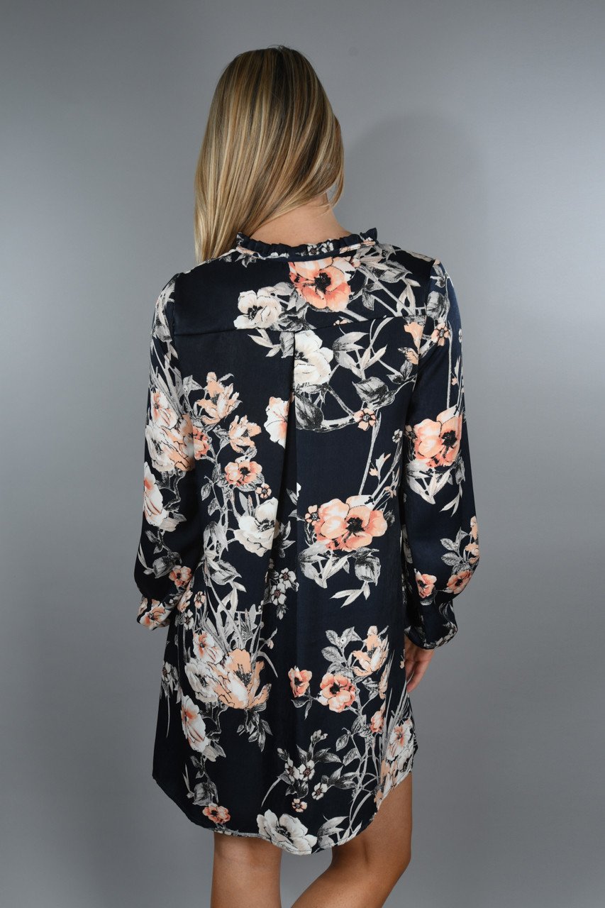 Navy and Light Coral Floral Dress