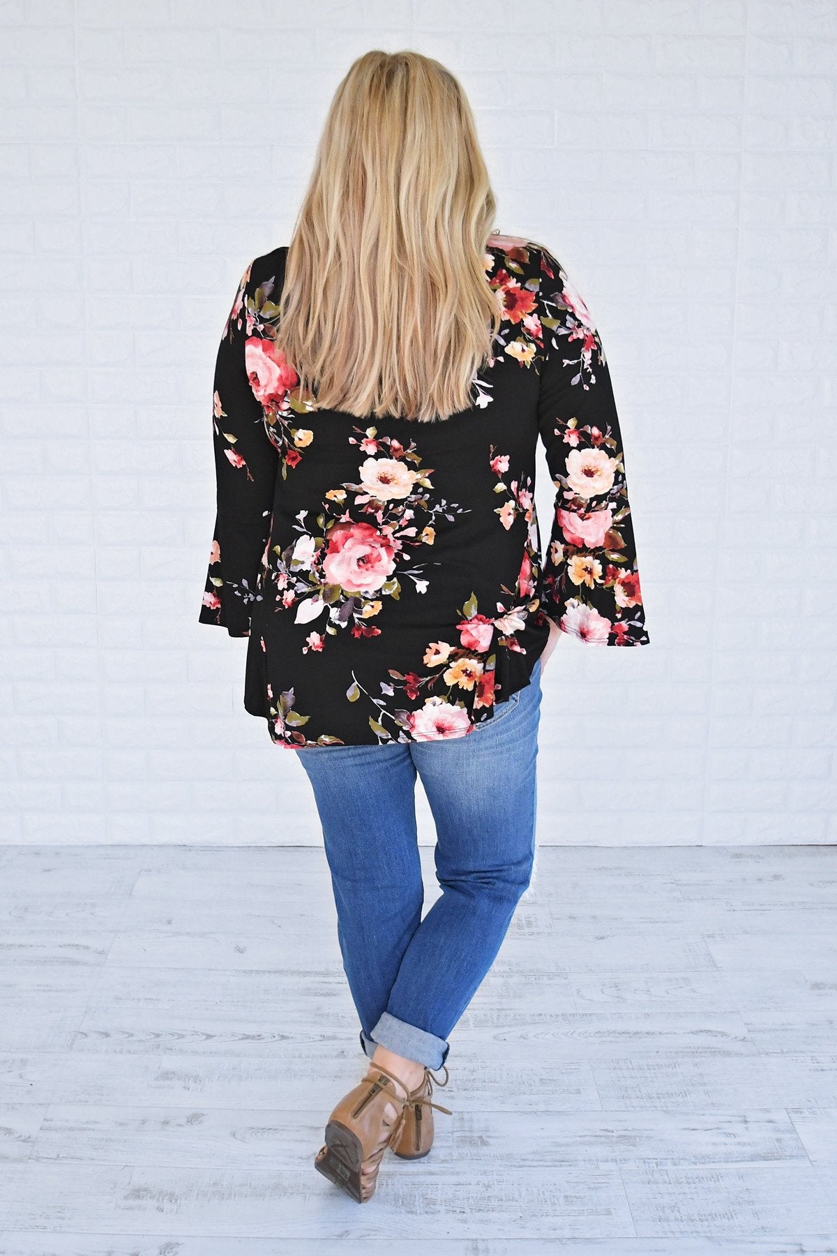 Southern Belle Floral Top in Black