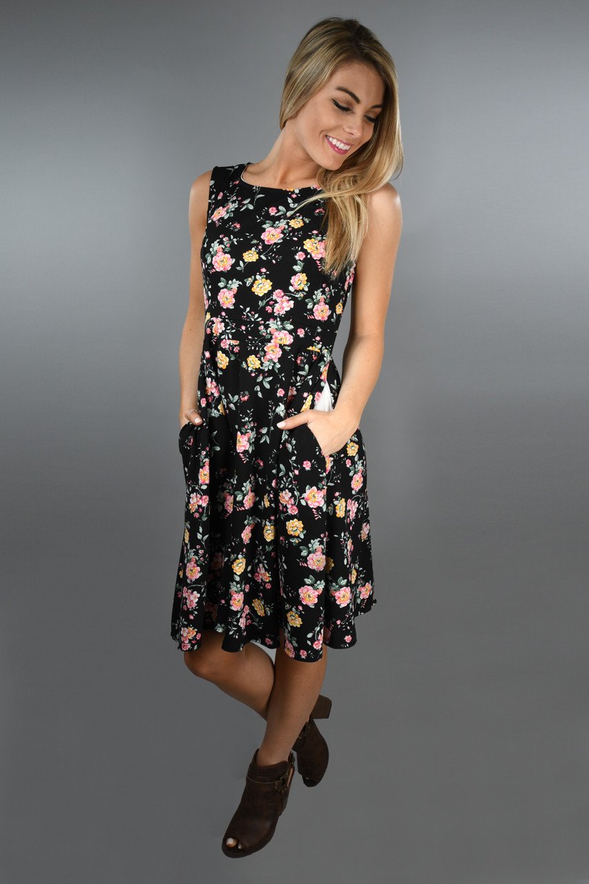 Floral Fields Dress ~ Black